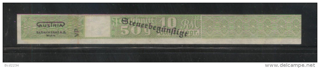 GERMANY 3RD (THIRD) REICH CIGARETTE BAND REVENUE FEINSCHNITT OPT 50G 10RM DAS KILOGR GREEN AUSTRIA TABAKWERKE AG WIEN N - Autres & Non Classés