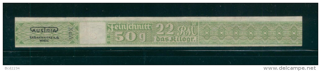 GERMANY 3RD (THIRD) REICH CIGARETTE BAND REVENUE FEINSCHNITT 50G 22RM DAS KILOGR GREEN AUSTRIA TABAKWERKE AG WIEN - Other & Unclassified