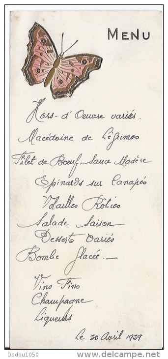 Menu   Du 30 Avril 1939 - Menus