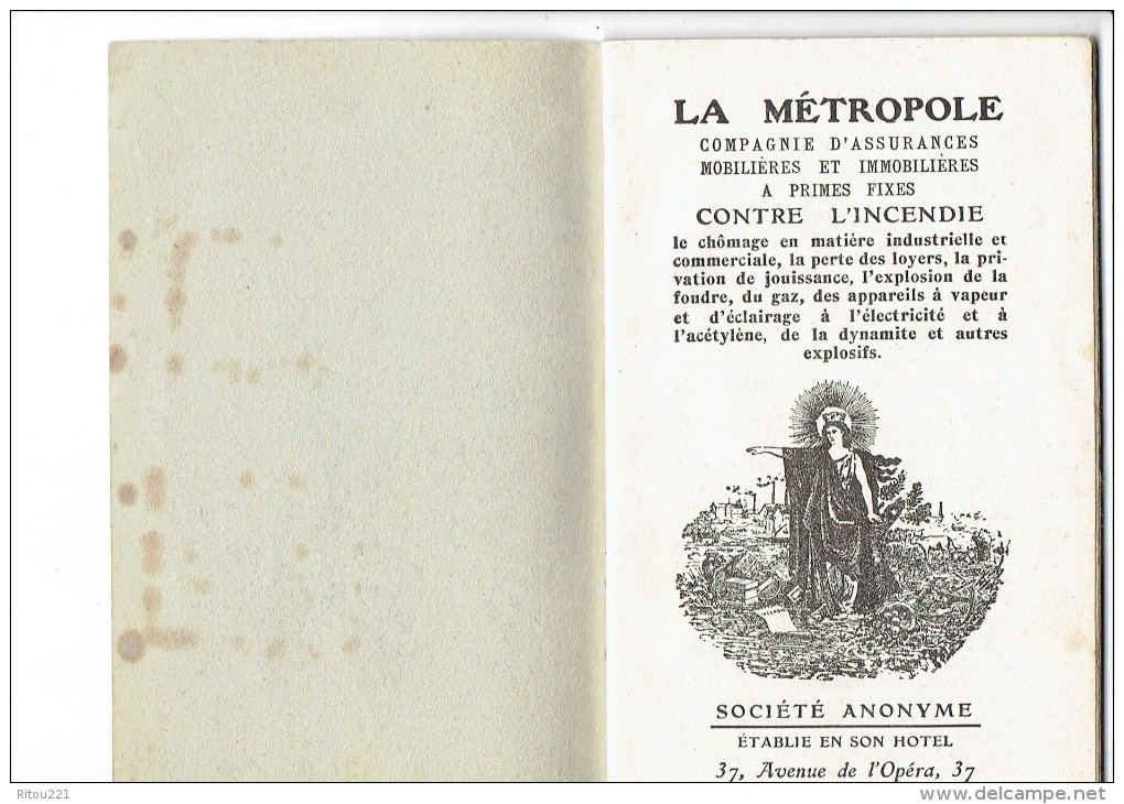 Publicité - Compagnie D´ASSURANCES LA METROPOLE 1918 Calendrier / Crédit Foncier De France - Cahier De Brouillon Enfant - Bank En Verzekering