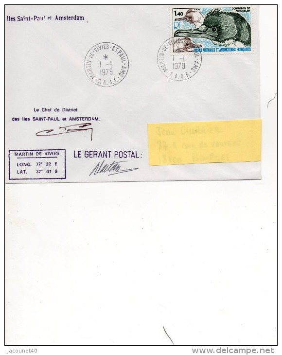 Taaf Iles Saint Paul Et Amsterdam Lettre 1ier  Jour Du 1/1/1979 - Onderzoeksstations