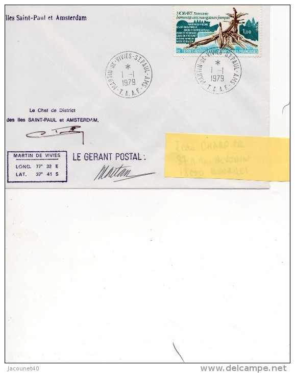 Taaf Saint Paul Et Amsterdam Lettre 1ier Jour Du 1/1/1979 - Forschungsstationen