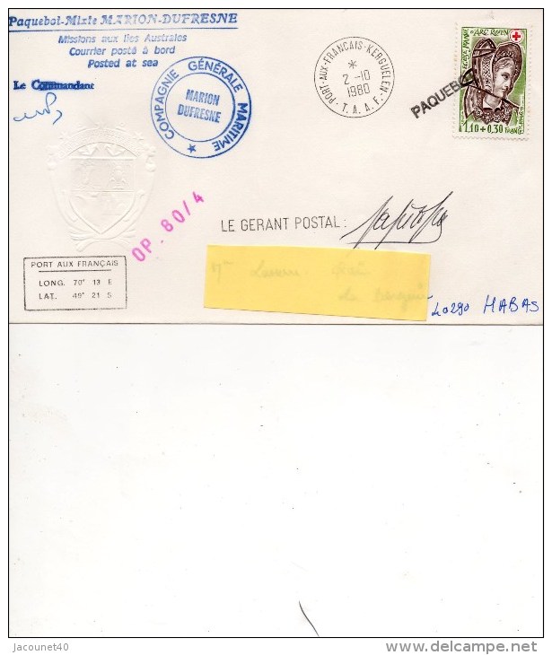 Taaf Kerguelen Marion Dufresne OP.80/4 Lettre Du 2/10/1980 - Research Stations