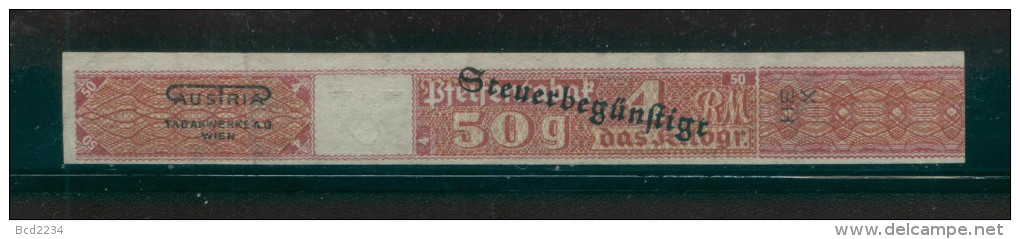 GERMANY 3RD (THIRD) REICH CIGARETTE BAND REVENUE PFEIFENTABAK OPT 50G 4RM DAS KILOGR AUSTRIA TABAKERKE AG WIEN NG - Andere & Zonder Classificatie