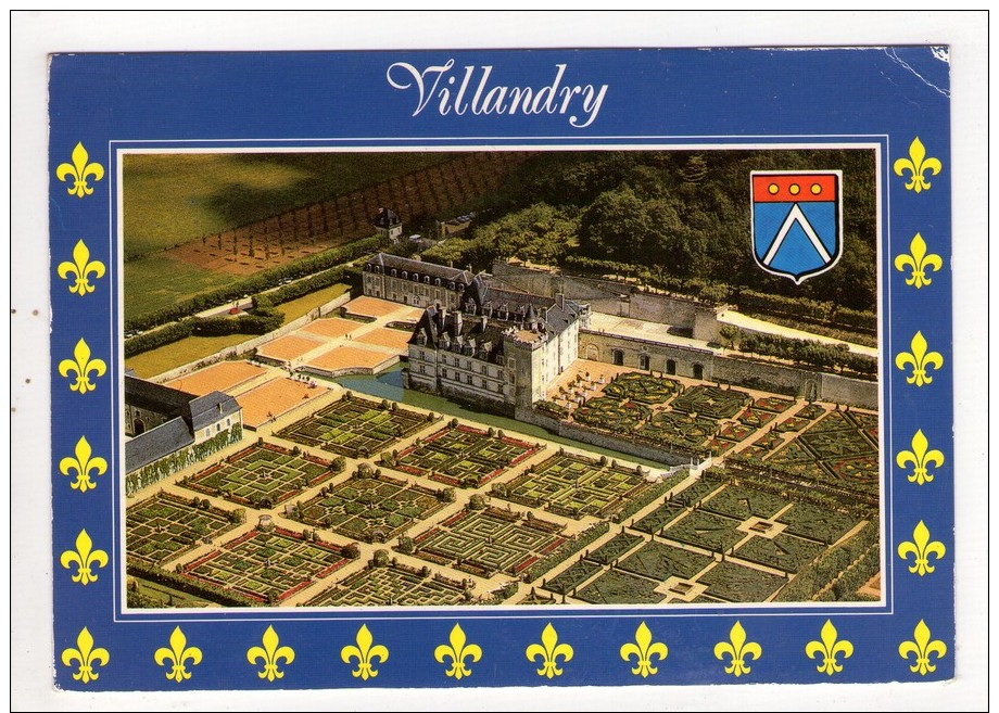 CP 10*15 CM/MM595/VILLANDRY LE CHATEAU ET LES JARDINS   VUE AERIENNE  1991 - Autres & Non Classés