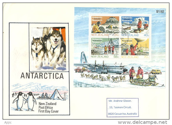 Recherches Scientifiques En Antarctique.(Géologie,Biologie,Glaciologie,Météorologie) Un FDC 1984. Bloc Feuillet - Bases Antarctiques
