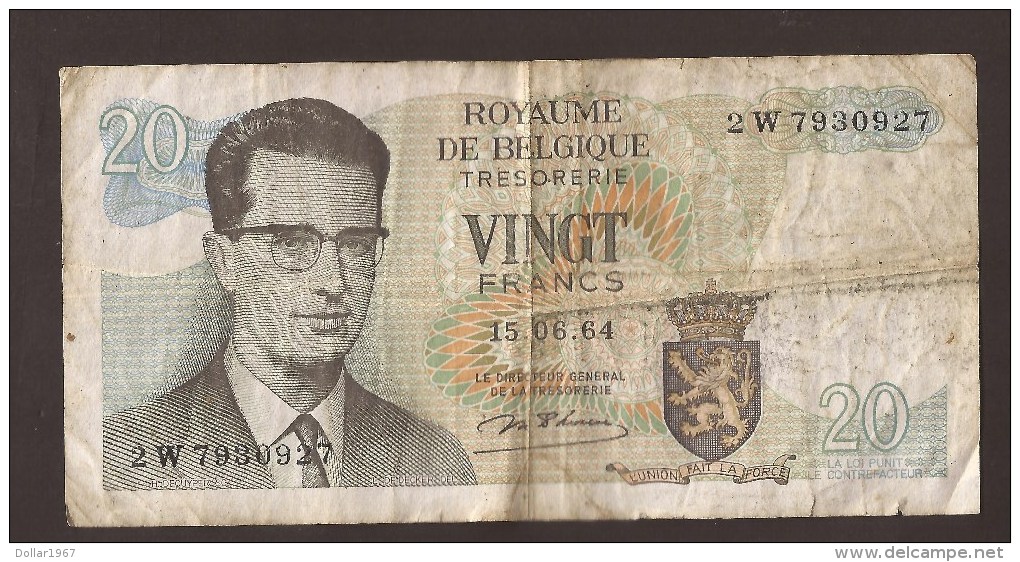 België Belgique Belgium 15 06 1964 20 Francs Atomium Baudouin. 2 W  7930927 - 20 Franchi