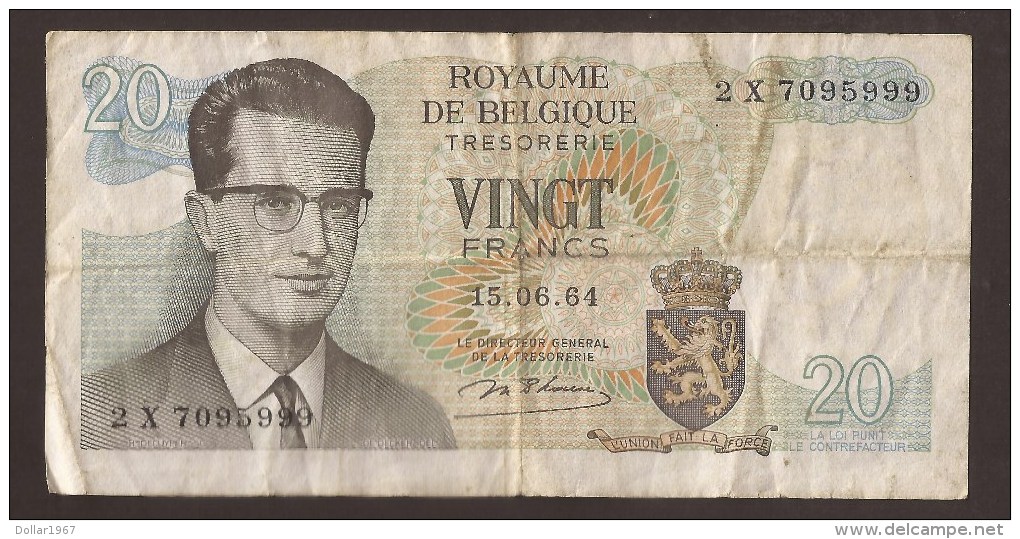 België Belgique Belgium 15 06 1964 20 Francs Atomium Baudouin. 2 X 7095999 - 20 Franchi