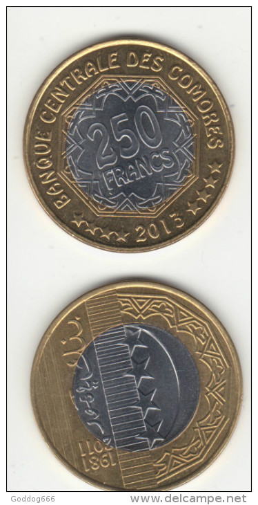 NEW COMORES ,2 X.bimetal= 250 Fc =2013 ,,RARE - Comoros