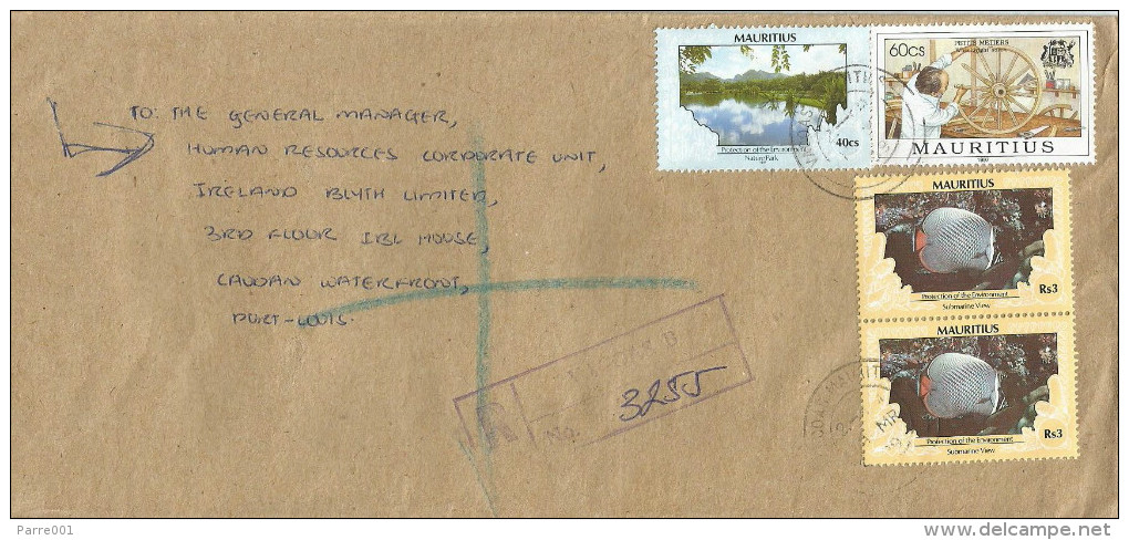 Mauritius Maurice 1998 Vacoas B Wheel Making Nature Park Fish Marine Life Domestic Registered Cover - Mauritius (1968-...)