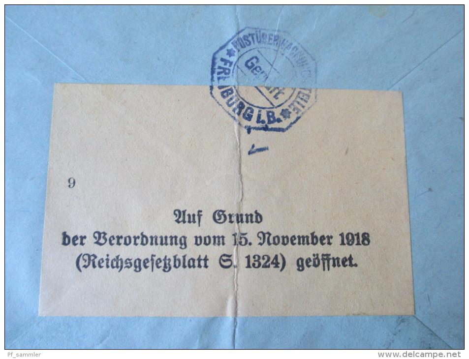 Privatganzsache R-Brief Postüberwachungsstelle Freiburg I.B. Geöffnet Auf Grund Der Verordnung Vom 15. Nov. 1918 - Cartas & Documentos