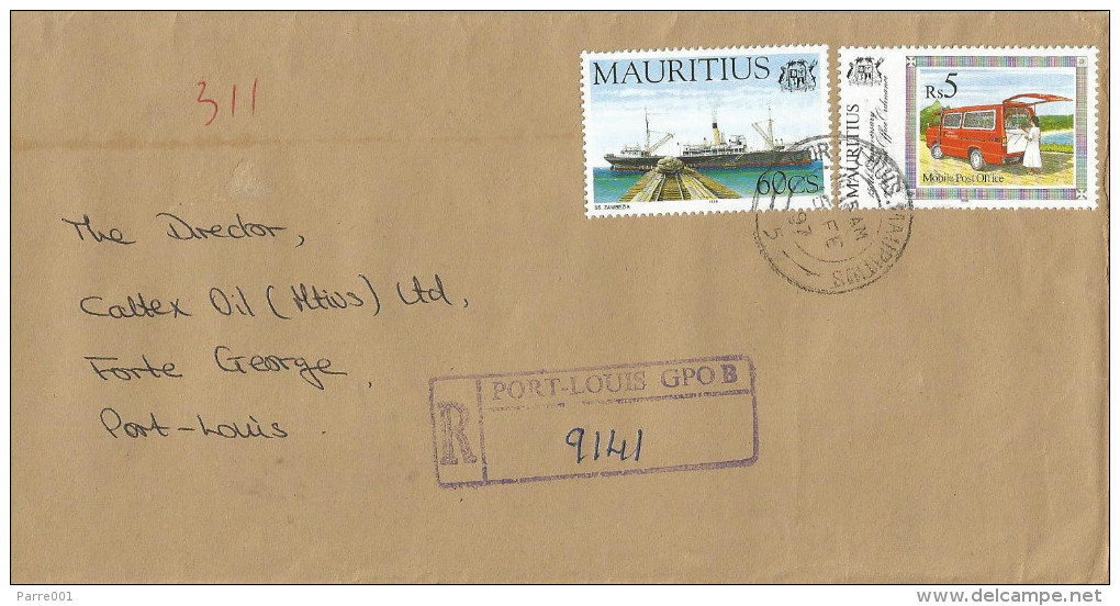 Mauritius Maurice 1997 Port Louis GPO B Harbour Ship Loading Mobile Post Office Bus Domestic Registered Cover - Mauritius (1968-...)