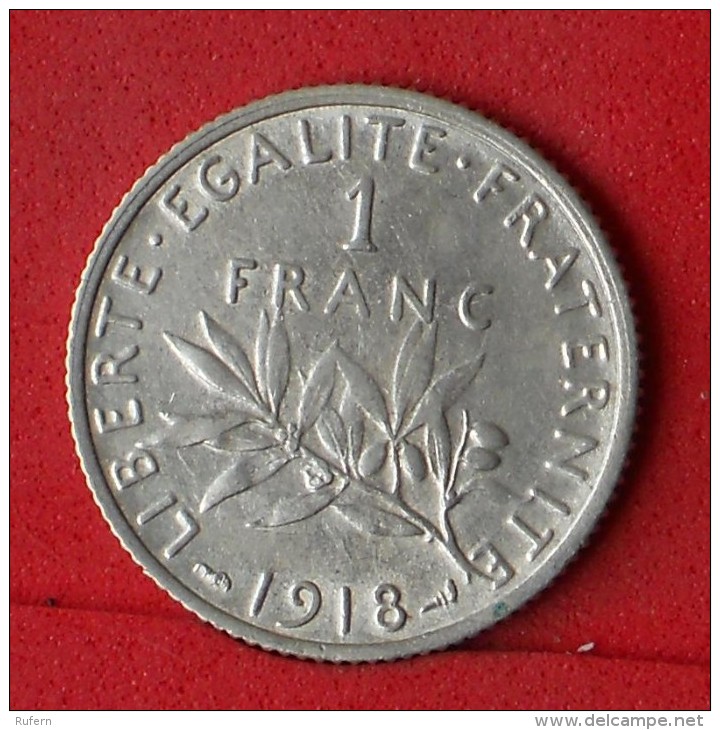 FRANCE  1  FRANCS  1918  SILVER COIN KM# 926  -    (Nº07080) - Sonstige & Ohne Zuordnung