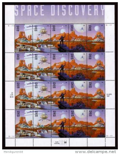 USA 1998 SPace DiSCovery Sheet Of 20 $6.40 MNH SC 3238-3242sp YV BF-2811-2815 MI SH3044-48 SG MS3512-16 - Sheets