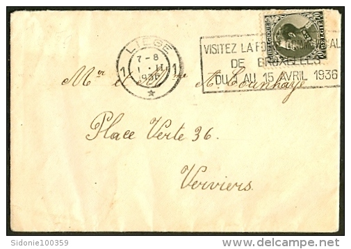 Lettre Avec COB 401 Expédiée De Liège Avec Cachet Et Flamme Pub Pour Foire Commerciale De Bruxelles Vers Verviers Le 1/2 - 1934-1935 Leopold III