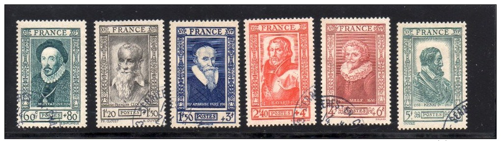 Nos 587/592 .CELEBRITES DU XVI°  OBLITERES  .COTE: 15,00 €.PRIX : 2,45 € - Oblitérés