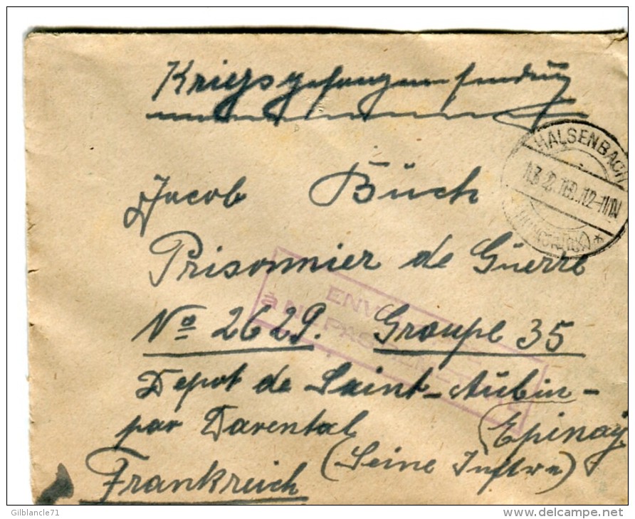 14 18-courrier De HALSENBACH Allemagne Pour P G Allemand Au Dépôt De Saint-Aubin-Epinay 76-Cachet - 1914-18