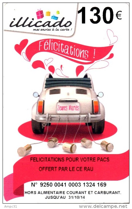 CARTE CADEAU, GESCHENKKARTE, GIFT CARD, ILLICADO FELICITATION 130 &euro; RARE - Gift Cards