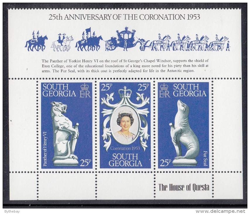 South Georgia MNH Scott #51a-#51c Strip Of 3 With Gutter 25th Anniversary Of Coronation Elizabeth II - Georgias Del Sur (Islas)