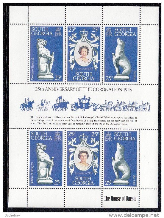 South Georgia MNH Scott #51 Sheet Of 6 With Gutter 25th Anniversary Of Coronation Elizabeth II - Géorgie Du Sud