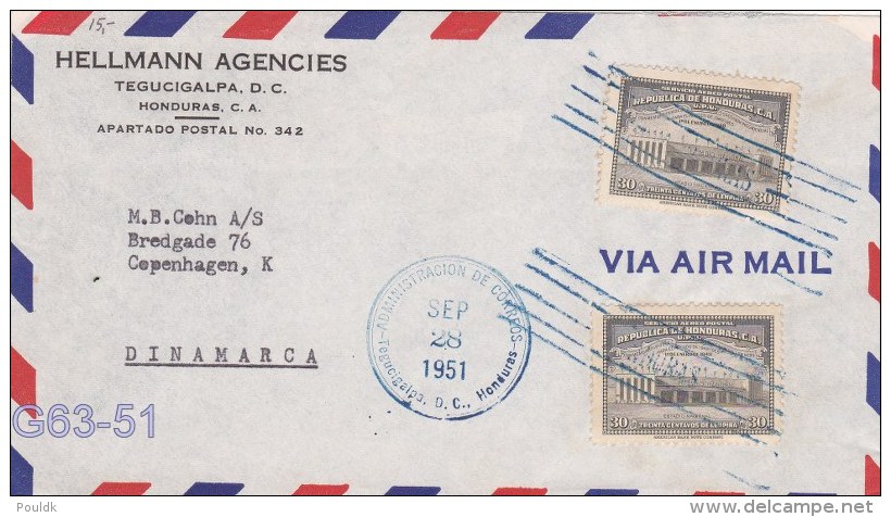 Cover From Honduras Posted Tegucigelpa 28.9.1951 To Denmark (G63-51) - Honduras