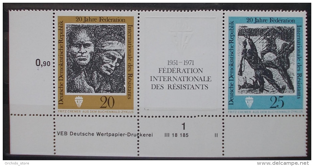 05 GERMANY DDR 1971 Mi 1680-1682, SG E1401-1402 20th Anniv Intnl Federation Of Resistants - MNH - Unused Stamps