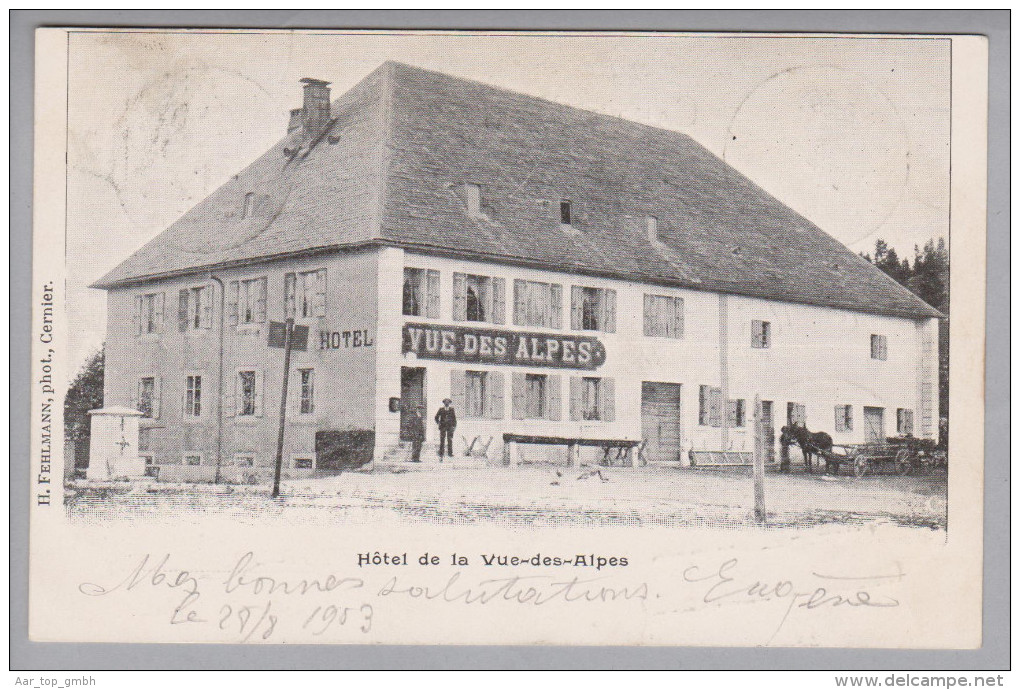 NE Vue Des Alpes 1903-08-29 Langstempel Auf Ansichtskarte - Brieven En Documenten