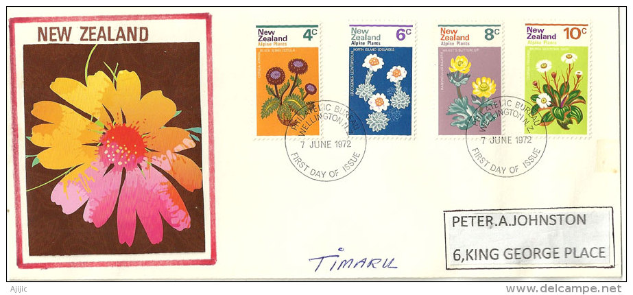 Fleurs Des Montagnes En Nouvelle-Zélande, Série émise En 1972. Yv.567/70 Sur Lettre. - FDC