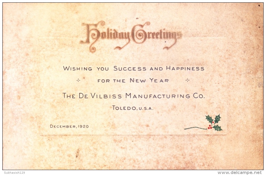 VERY OLD & VINTAGE GREETINGS CARD - 1920 - HOLIDAY GREETINGS - PRINTED AT U.S.A. - Other & Unclassified