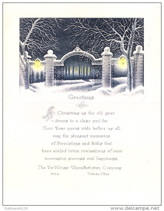 VERY OLD & VINTAGE GREETINGS CARD - 1924 - CHRISTMAS AND NEW YEAR GREETINGS - PRINTED AT U.S.A. - Other & Unclassified