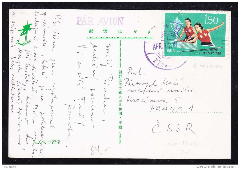 E-KOR-04 POSTCARD LETTER FROM KOREA TO PRAHA. 1987 YEAR. - Table Tennis