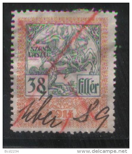 HUNGARY 1914 REVENUE 38F SZENT LASZLO SAINT LADISLAUS KNIGHT GREEN & PINK PERF 12.00 X 12.00 BAREFOOT 347 - Steuermarken