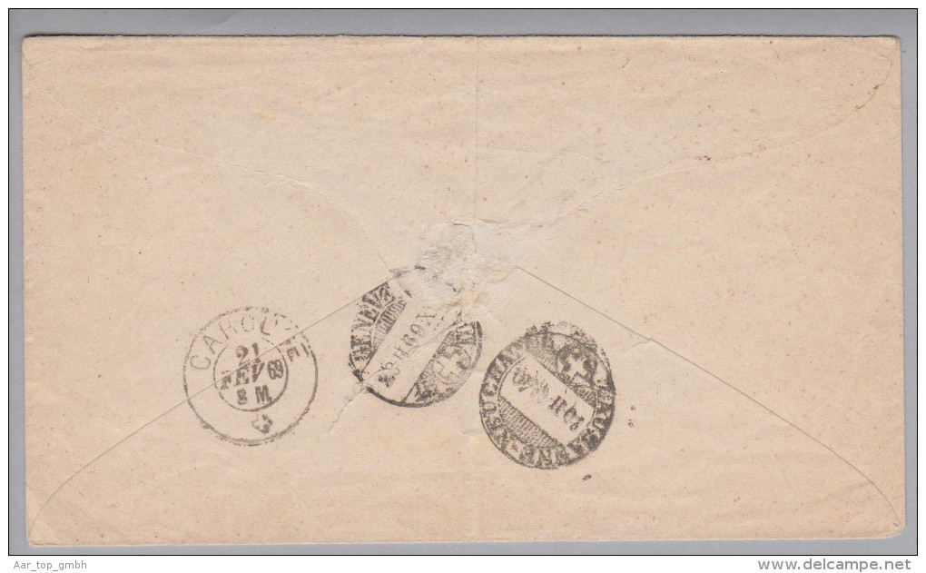 NE St. Aubin 1869-02-20 Fingerhut-stempel Auf 10Rp. Tüblibrief Nach Carouge - Briefe U. Dokumente