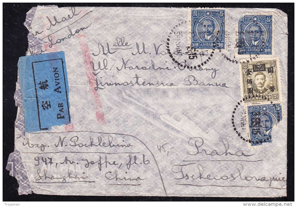 E-CHINA-20 LETER FROM CHINA TO PRAHA. - 1912-1949 Republic