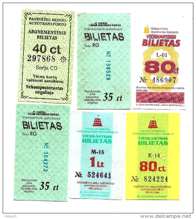 Lithuania Lietuva LitauenTransport Ticket Bus ,trolley Vilnius City Transport  6 Different ( Lot -333) - Europa