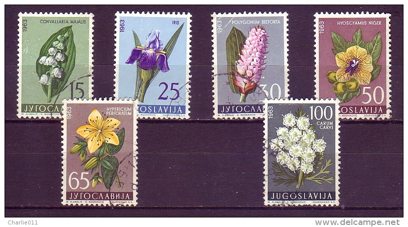 FLOWERS-SET-IRIS-CARUM CARVI-CONVALLARIA MAJALIS-YUGOSLAVIA-1963 - Used Stamps