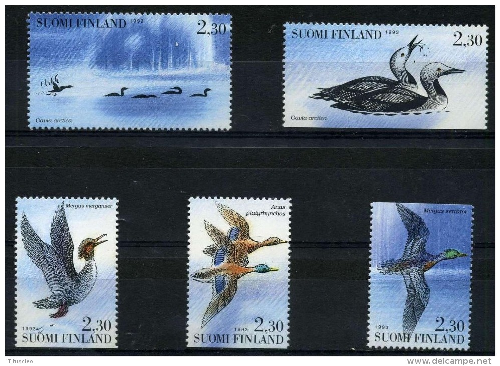 FINLANDE 1189/1193** + C1189**  Oiseaux Aquatiques - Unused Stamps