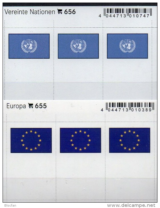 In Color 2x3 Flaggen-Sticker Europa + UNO 7€ Kennzeichnung Von Alben Karten Sammlungen LINDNER 655+656 Flags Of CEPT ONU - Boxes