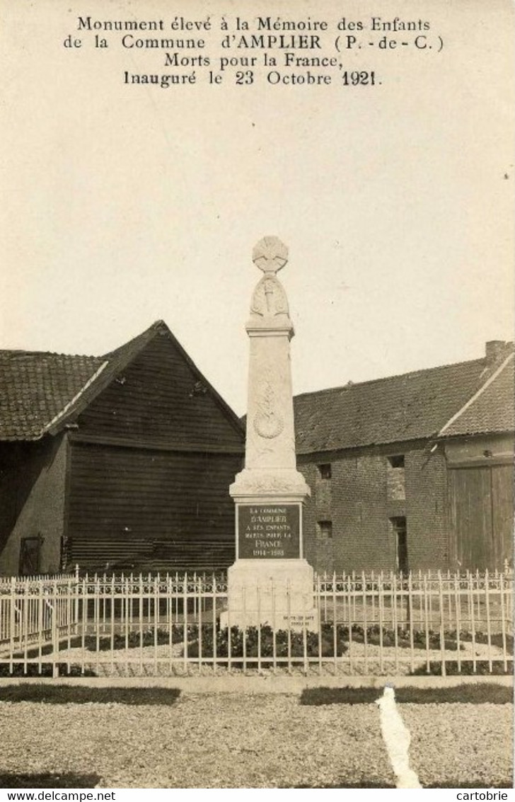 Dépt 62 - AMPLIER - Monument Aux Morts, Inauguré Le 23 Octobre 1921 - Autres & Non Classés