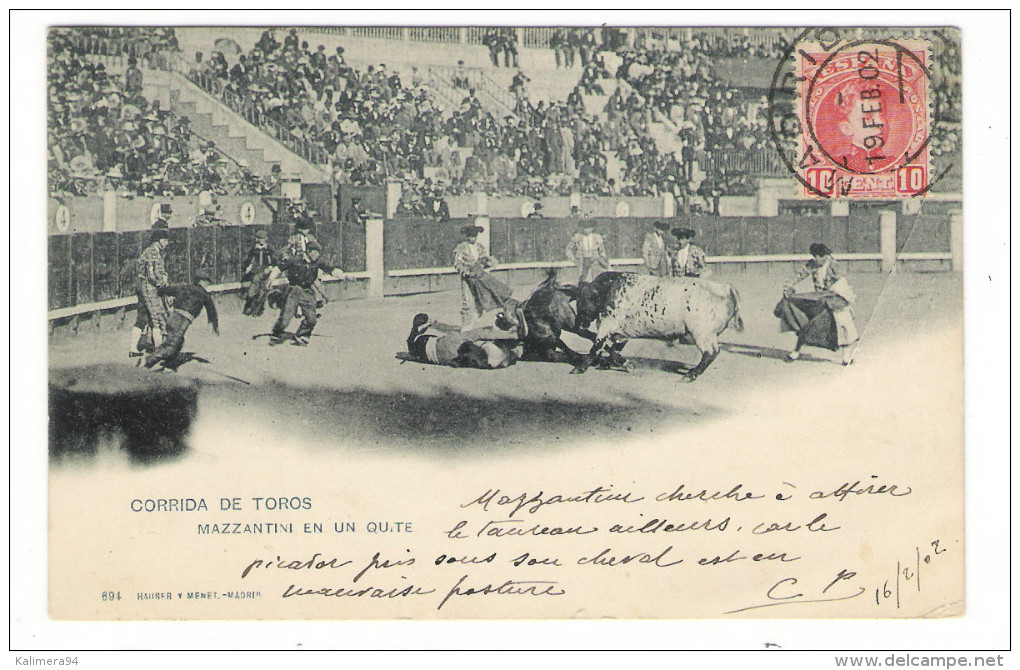 ESPAGNE  /  CORRIDA  DE  TOROS  /  MAZZANTINI  EN  UN  QUITE  /  Edit.  HAUSER  Y  MENET , Madrid  N° 694 - Corridas