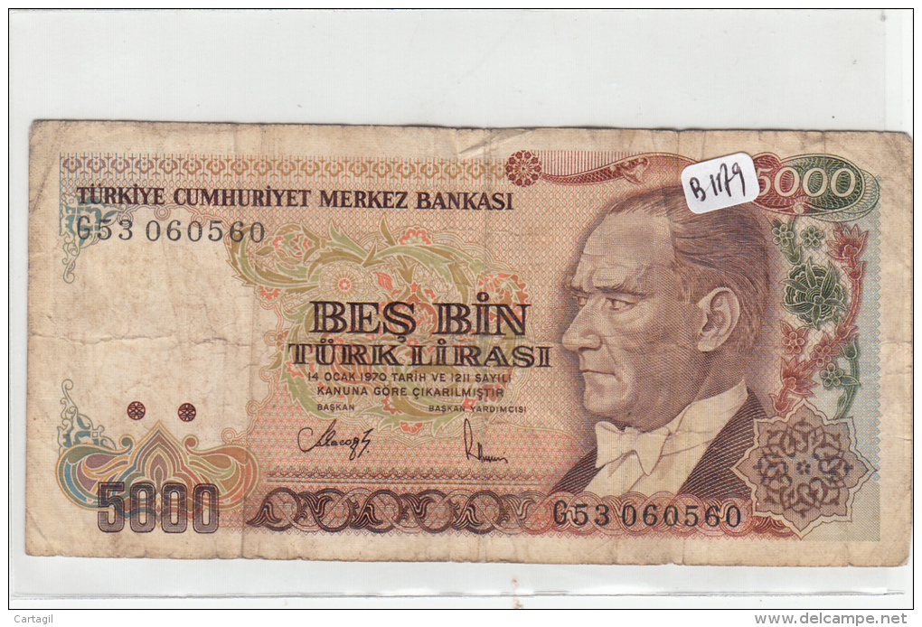 Billets - B1179 - Turquie  - 5000 Turk Lirasi  ( Type, Nature, Valeur, état... Voir  Double Scan) - Turquie