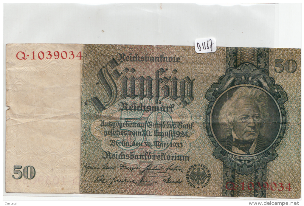 Billets - B1187 - Allemagne - 50 Reichsmark  ( Type, Nature, Valeur, état... Voir  Double Scan) - 50 Mark