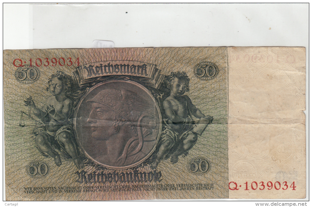 Billets - B1187 - Allemagne - 50 Reichsmark  ( Type, Nature, Valeur, état... Voir  Double Scan) - 50 Mark