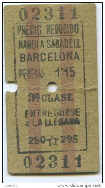 TICKET EDMONDSON DE FERROCARRIL // SABADELL - BARCELONA  // 1931 // (N+TC) - Europe
