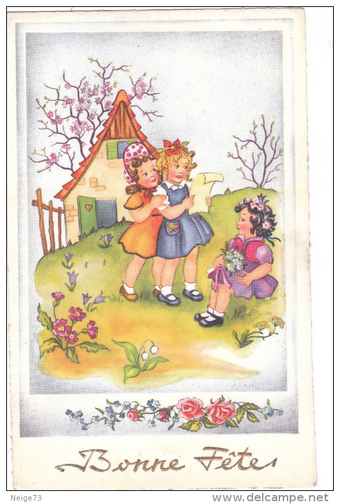 Carte Postale Ancienne Fantaisie Illustrée - Fillettes - Bonne Fête - Altri & Non Classificati