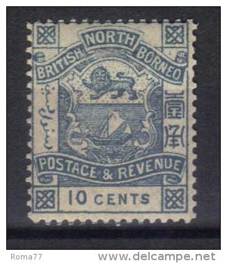 W319 - BORNEO DEL NORD 1889 , 10 Cent  Yvert N. 42  *  Mint - North Borneo (...-1963)