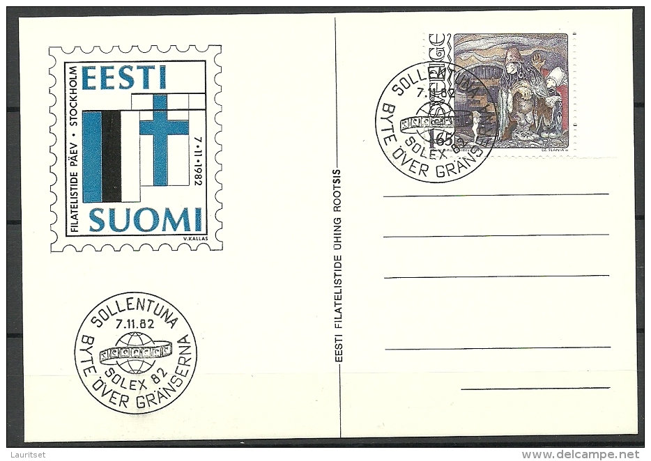 FINLAND FINNLAND 1982 Estland Estonia Estonian Philatelic Society In Sweden Special Cancel + Card - Estonie