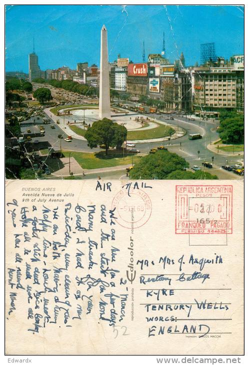 Avenida Nueva De Julio, Buenos Aires, Argentina Postcard Posted 1969 Meter - Argentina