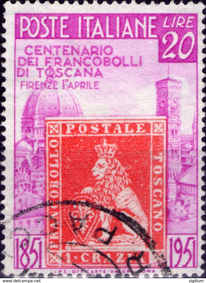 VARIETA 1951 - CENTENARIO FRANCOBOLLI DI TOSCANA - COLORE ROSSO SPOSTATO IN BASSO - Varietà E Curiosità