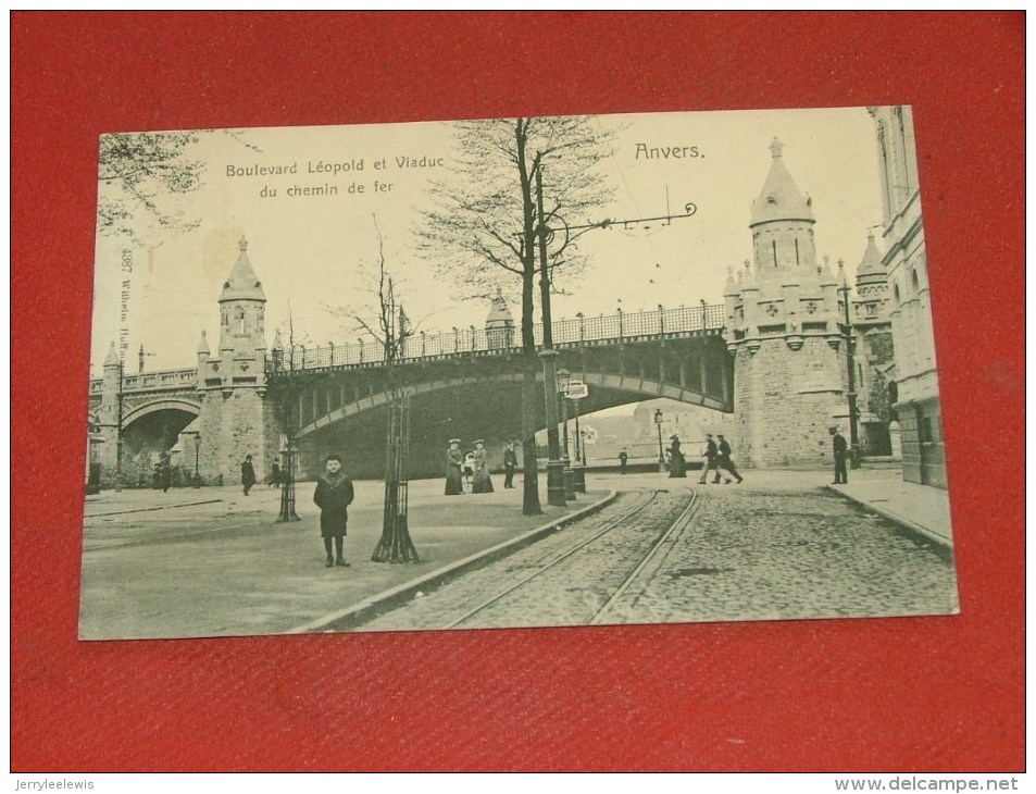 ANTWERPEN - ANVERS  -  Boulevard Léopold Et Viaduc Du Chemin De Fer     -  1914   -  (2 Scans) - Antwerpen